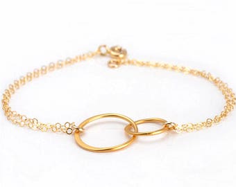 Gold Circle Bracelet, Circle Bracelet, Double Circle Bracelet, Interlocking Circle Bracelet, Friendship Bracelet, Gold Eternity Bracelet