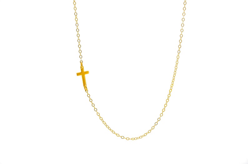 Gold Cross Necklace, Silver Sideways Cross, Christian Jewelry, Cross Jewelry, Religious Necklace, Choker Necklace, Tiny Cross Jewelry image 1