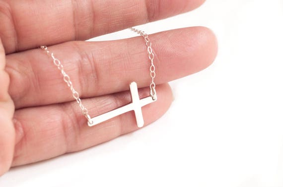 Cross Necklace- Sideways Cross Necklace, Faith Necklace, Silver Cross Necklace, Religious Necklace, Confirmation Necklace, Communion Gift