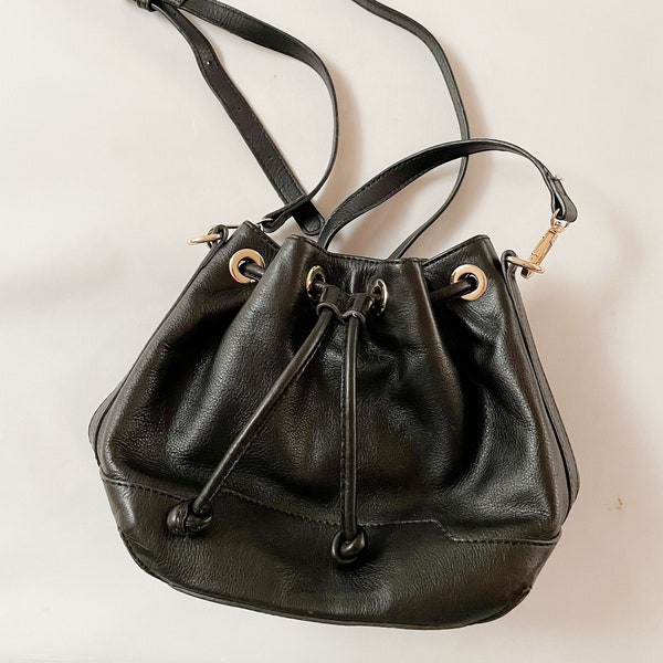 Rebecca Minkoff Black Leather Crossbody Bucket Bag/Purse, Adjustable Strap, Lovely Condition