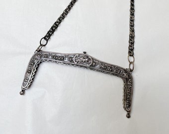 Antique Sterling Silver Purse Frame and Chain, 123 Grams, 6.25 Wide, AS IS, Please Read Description