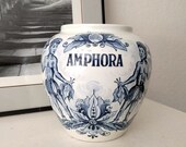 Vintage Delft Blue Amphora Tobacco Jar (Missing Lid), Hand Painted in Holland