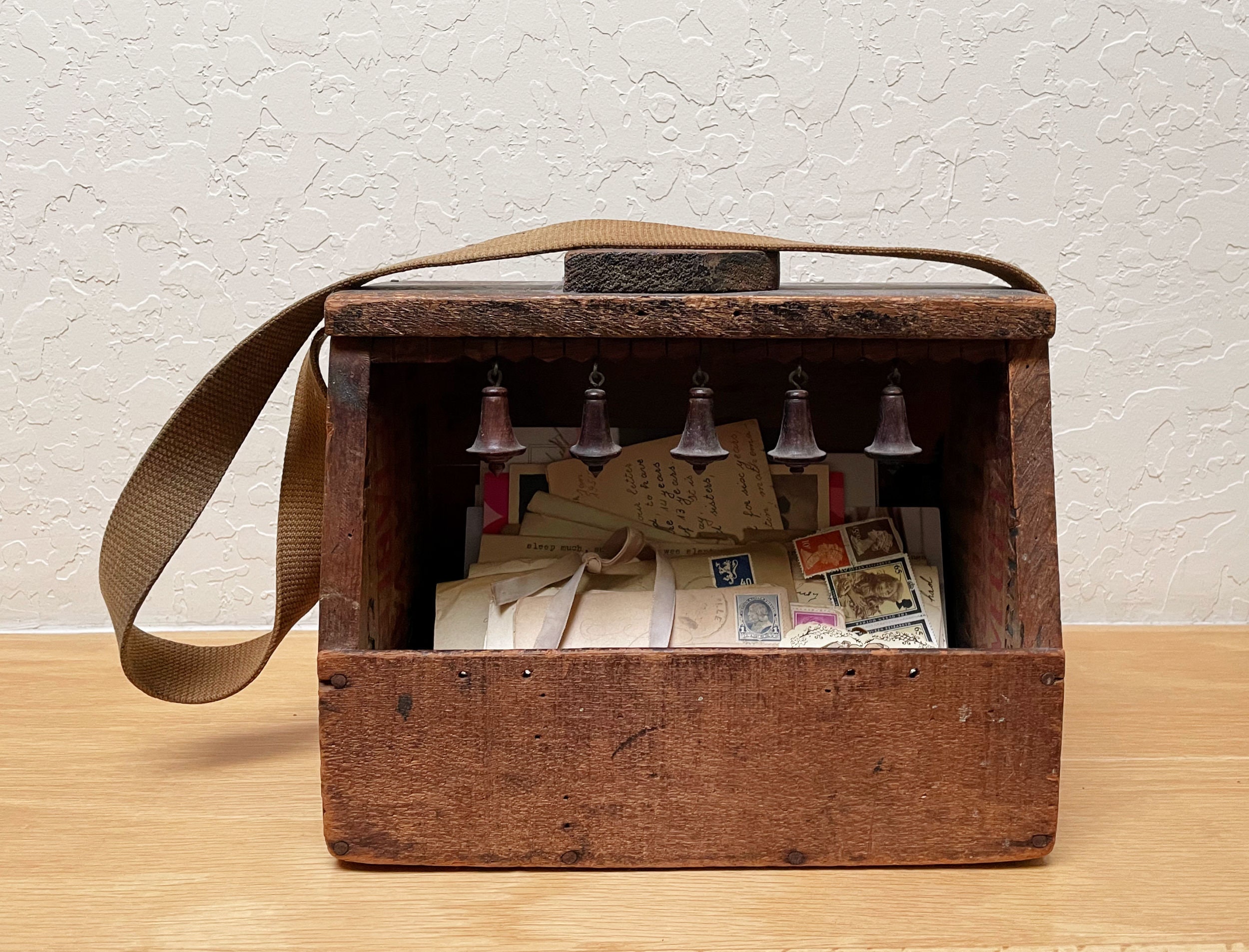 Vintage wooden Shoe Shine box full of Materials 