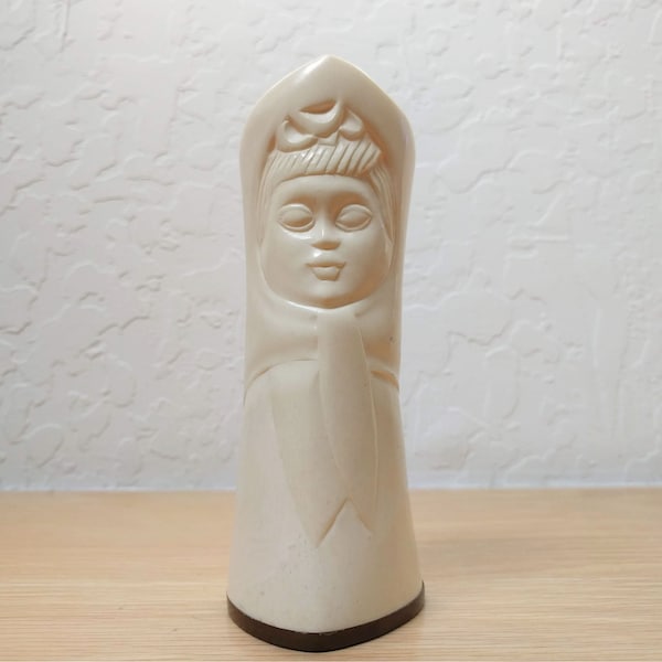 Vintage Carved Bovine Bone Vase with a Girls Face, 6" Tall, Possibly Russian or Eastern European, AS IS