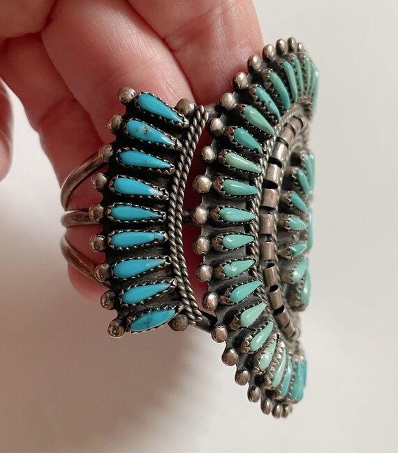 Zuni-Inspired Needlepoint Turquoise and Sterling Silver Cuff, Signature Confirmation Required View 6