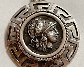 Vintage Silver Goddess Athena Replica Coin Charm or Pendant