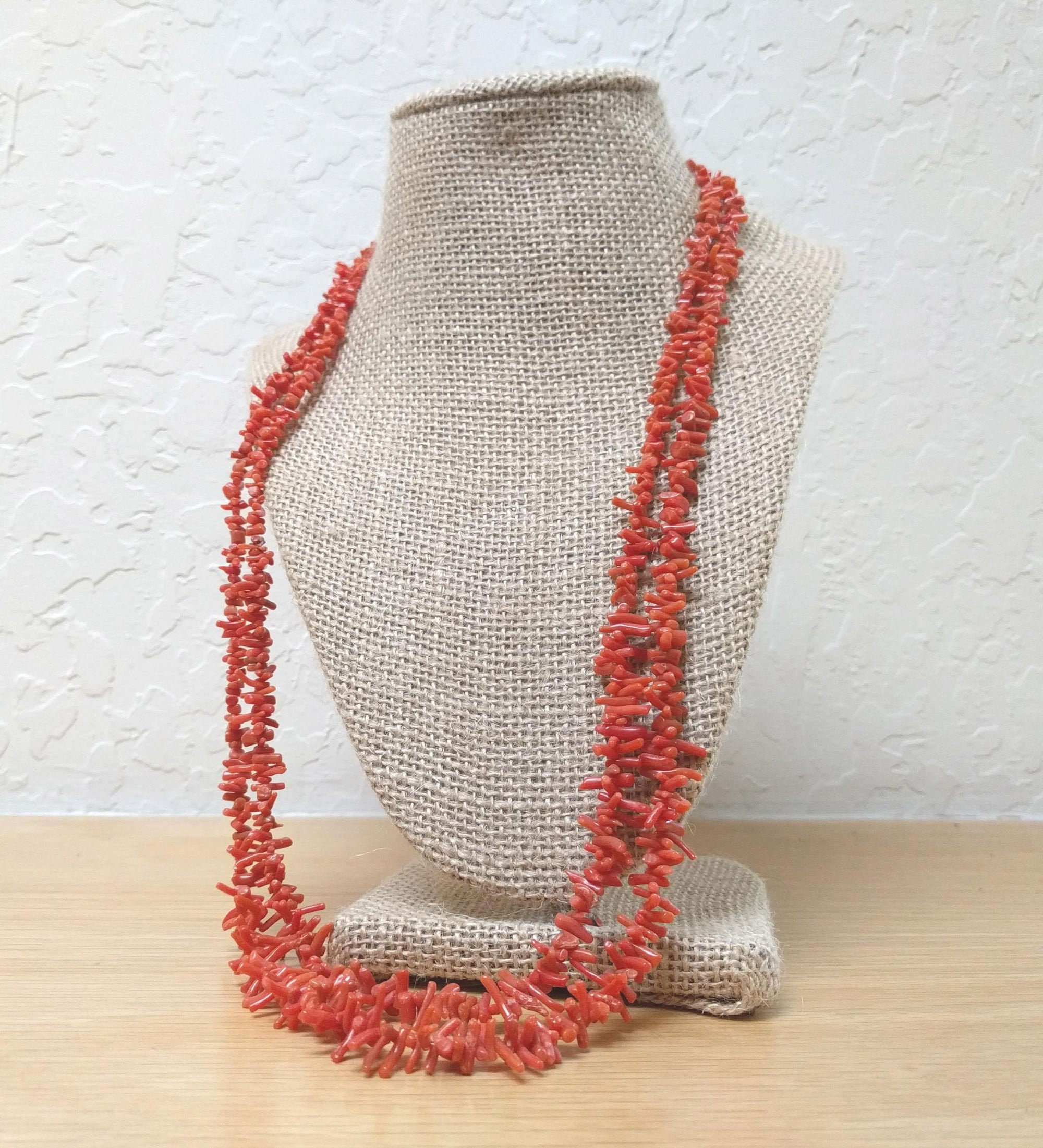 Collier Vintage En Corail - 2 Rangs - Années 1940-50 - Longueur 36-40 Cm - Occasion