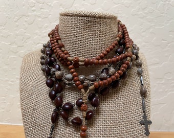 3 Vintage Seed and Wood Rosaries, Prayer Beads, 20.5" to 26" Long, Please Read Description