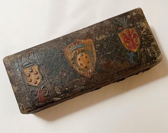 MCM Italian Embossed & Painted Leather / Wood Box, AS IS, Chippy Leather