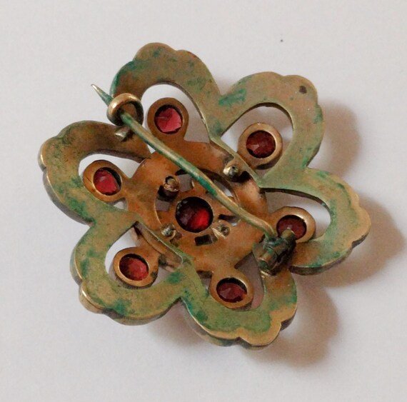 Antique Pyrope Flower Pin, Lovely Deep Red Sto… Gem