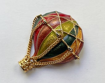 MFA Enameled Hot Air Balloon Pin/Brooch with Movable Basket