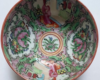 Antique Rose Medallion Rice Bowl, Hand-Painted, AS IS