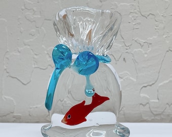 Sweet Murano Glass Goldfish in a Bag, 3.75" Tall, Please Read Description