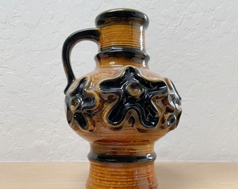 Groovy 1970s Carstens Tönnieshof West Germany Pottery Jug With Raised Flowers