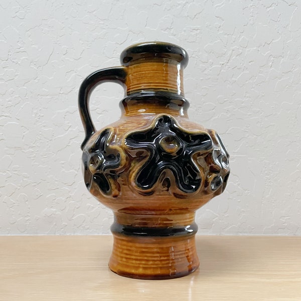 Groovy 1970s Carstens Tönnieshof West Germany Pottery Jug With Raised Flowers