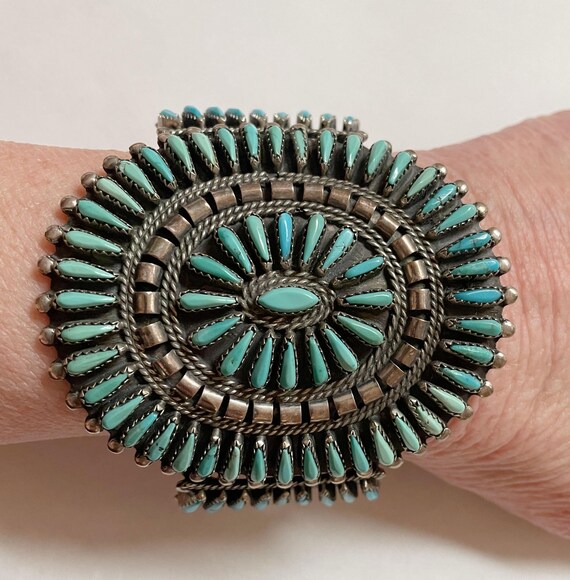 Zuni-Inspired Needlepoint Turquoise and Sterling Silver Cuff, Signature Confirmation Required View 3