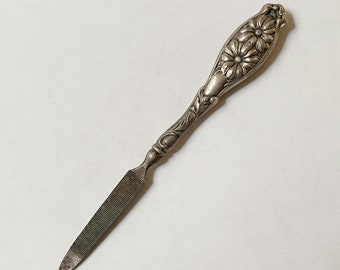 Antique Sterling Silver Nail File with Flowered Handle, 16 Grams, AS IS