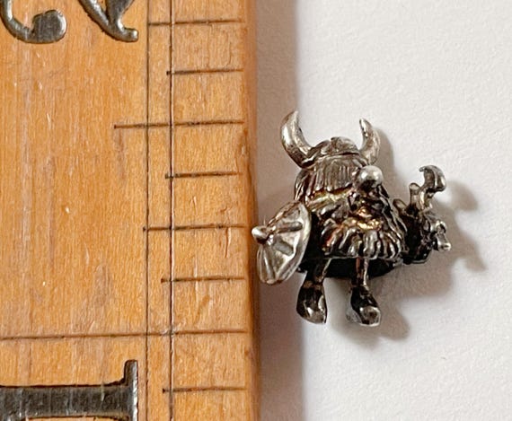 Tiny Mechanical Viking Sterling Silver Charm, 1.5… - image 2