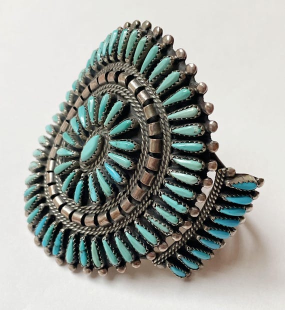 Zuni-Inspired Needlepoint Turquoise and Sterling Silver Cuff, Signature Confirmation Required View 2