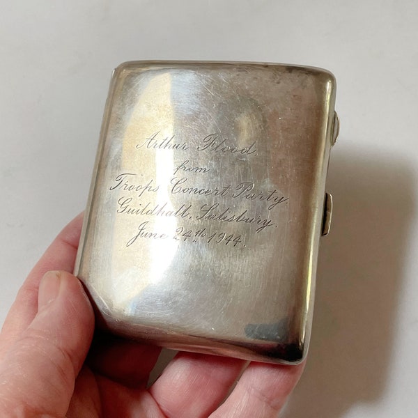 1918 Sterling Silver Curved Cigarette Case, Engraved, 103 Grams, Please See Details