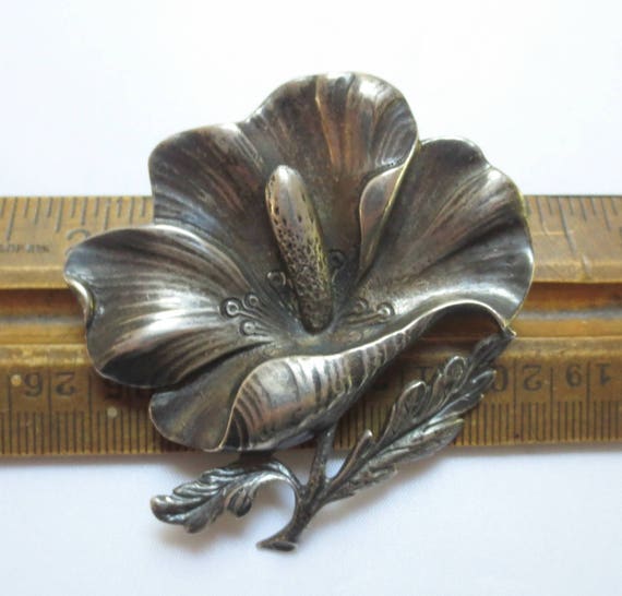 Huge CINI Sterling Silver Hibiscus Pin/Brooch, 27… - image 4