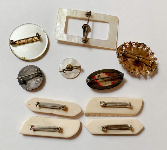 10 Vintage to Antique Brooches/Pins (MOP, Bovine … - image 3