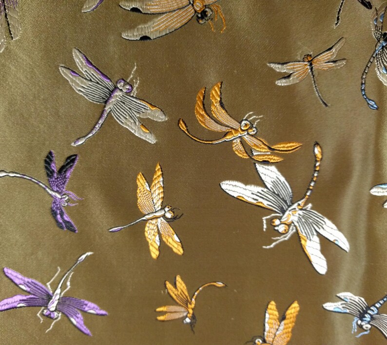 4 Yards of Woven Silk Dragonfly Brocade Upholstery Fabric for Pillows and Cushions 30 Wide