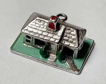 1960s Sterling Silver House Charm with Enamel, 4 Grams, for Charm Bracelet, Date on Bottom