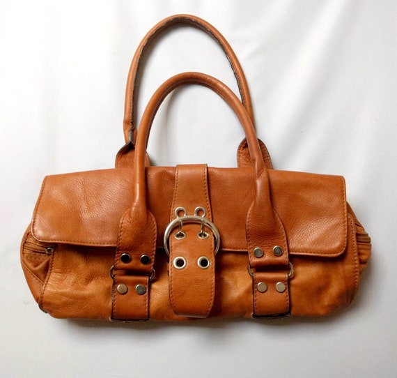 Soft Italian Leather Lavorazione Artigianale Roll Bag Purse, Clean and in  Great Condition, Rust-colored Leather 