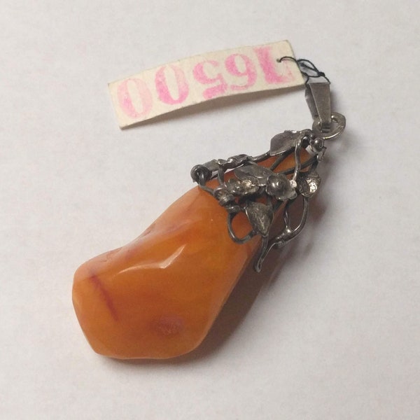 Large Baltic Butterscotch Amber and .830 Silver Pendant from Gdansk, Poland, 3" Long, Shipped w/Signature Confirmation