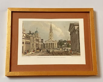 1800s Hand-Colored Engraved Print, "The New Opening to St. Martin's Church", AS IS, Please Read Full Description