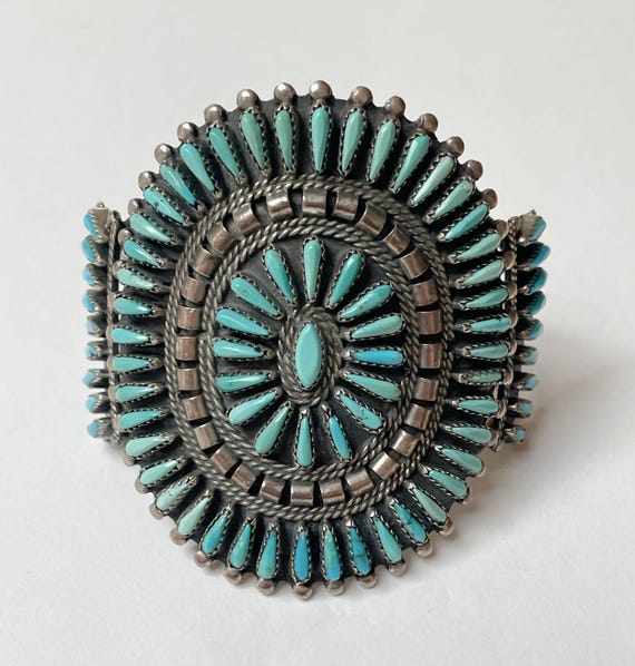Zuni-Inspired Needlepoint Turquoise and Sterling Silver Cuff, Signature Confirmation Required