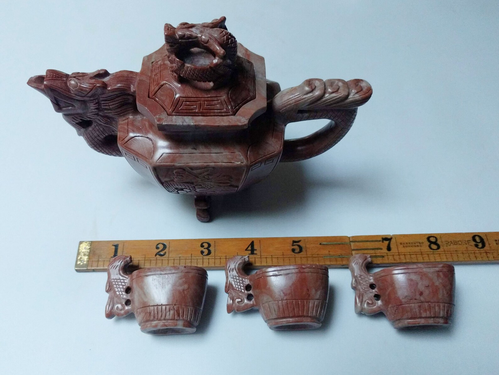 Carved Soapstone Chinese Dragon Teapot With 3 Cups 4.5 Etsy
