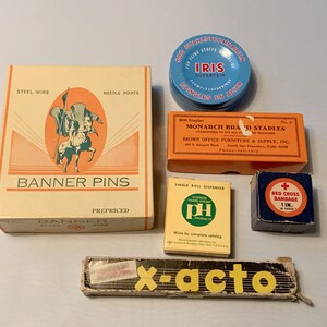 6 Vintage Empty Product Boxes/Tins, AS IS, for Medical, Office and Sewing Products