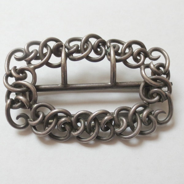 Vintage Handwrought Sterling Silver Belt Buckle Pin/Brooch, 36.8 grams, C-clasp