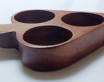 Scarce MCM Teak Spade Snack/Serving Tray with 3 Compartments, Beautiful Wood, Weighs Over 2 Lbs.