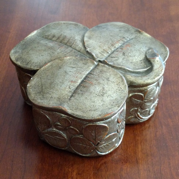Vintage Gilded Shamrock Plaster Trinket/Jewelry Box, Borghese-Style, AS IS