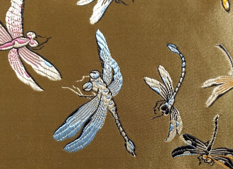 4 Yards of Woven Silk Dragonfly Brocade Upholstery Fabric for Pillows and Cushions 30 Wide