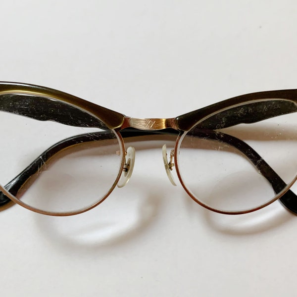 1950s ArtCraft Cat Eye Glasses, 4-5 1/2, Goldy-Brown, AS IS, Case Included