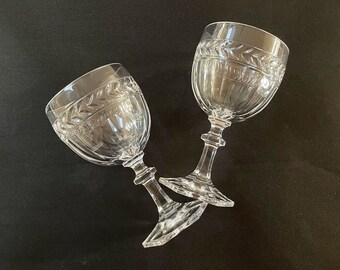2 Villeroy & Boch "Miss Desiree" Claret Wine Glasses, 6.5" Tall, Pressed Glass, Signed, 8.25 Oz.