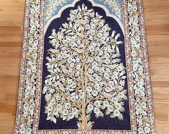 Lavish Chainstitch Embroidered Tree of Life Rug, 6 ft by 4 ft. w/o Fringe, Lovely Condition