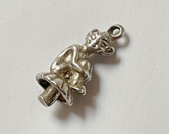 Vintage Sterling Silver English Pixie on Toadstool Charm, 2.3 Grams, for Charm Bracelet