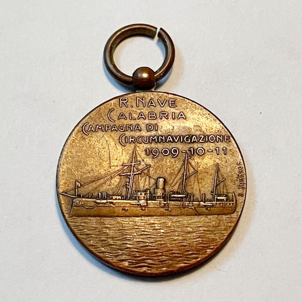 1909 R. Nave Calabria Italian Cruiser/Ship Medal, 1-inch Diameter