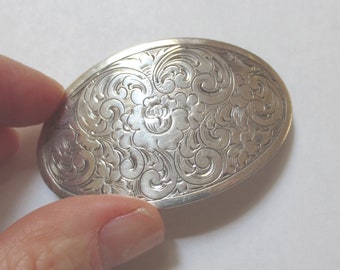 Antique Sterling Silver Sash Brooch with Stylized Flowers and Flourishes, 21. Grams, 2.5" Long