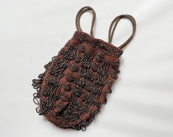 1920s Beaded Flapper Purse, Art Deco Era, Drawstring Top/Handle