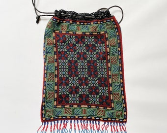 Lush Antique Beaded Purse, Carpet Motif, Drawstring Top/Handle, Lovely Condition, Ships with Signature Confirmation