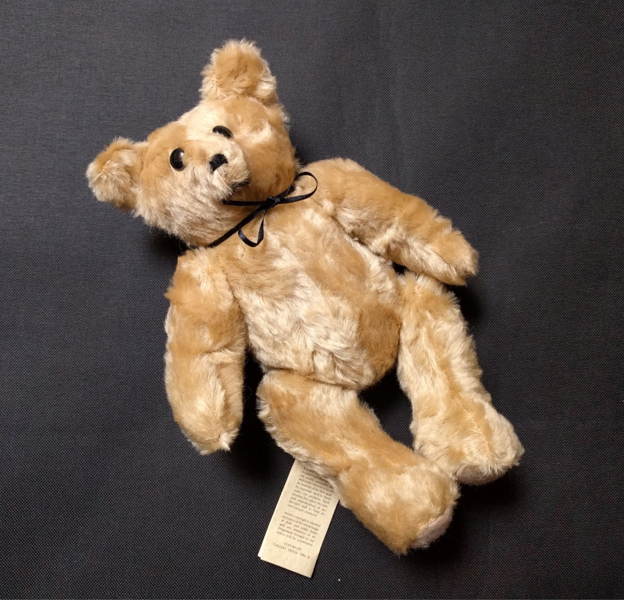 Small Stuffed Bear with Bow; Adjustable Head, Arms, & Legs; Off-white