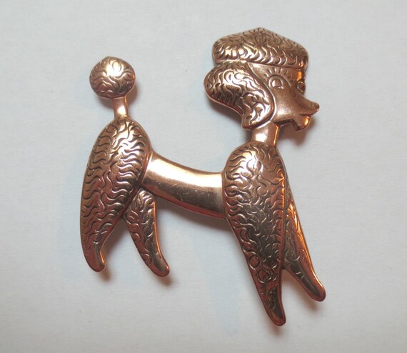 Vintage Copper Poodle Pin/Brooch, 1950s Kitsch