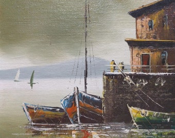 Signed Henry J. Billings Dock/Wharf Painting, Listed Artist (1894-1985), 10" by 8", Canvas on Board, No Frame