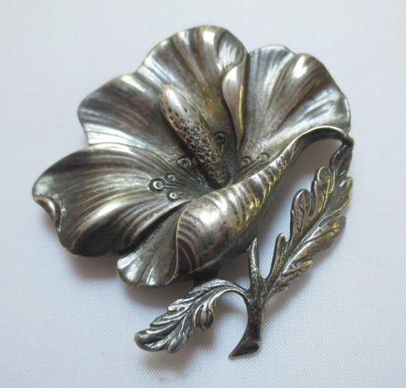 Huge CINI Sterling Silver Hibiscus Pin/Brooch, 27… - image 2